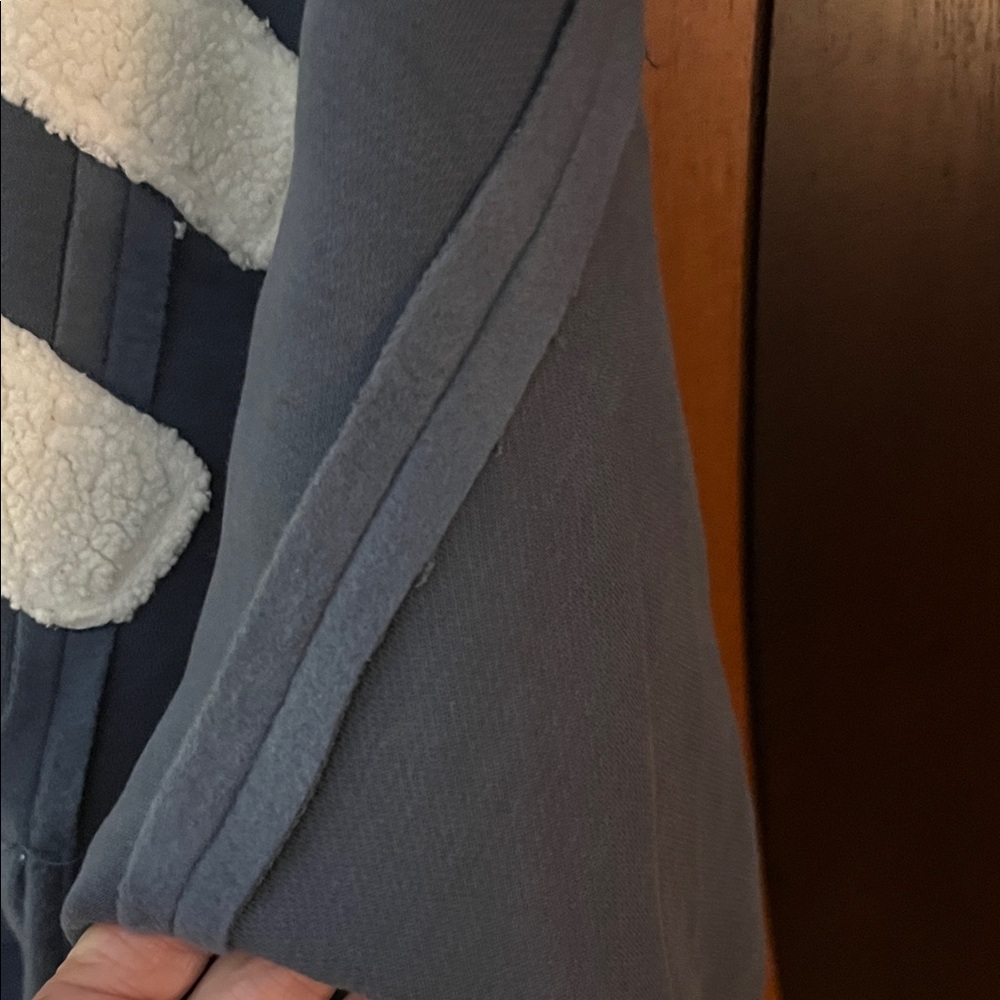 BiBi Marine Blue Chenille Love Crew Neck Sweatshirt w/Seam Detail & Front Slits - Picture 3 of 10